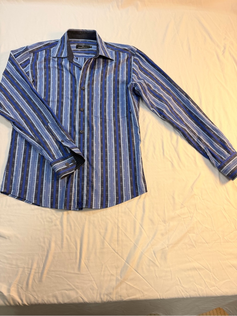 Bugatchi Uomo Blue Striped Button Down Shirt Mens M Long Sleeve Geometric